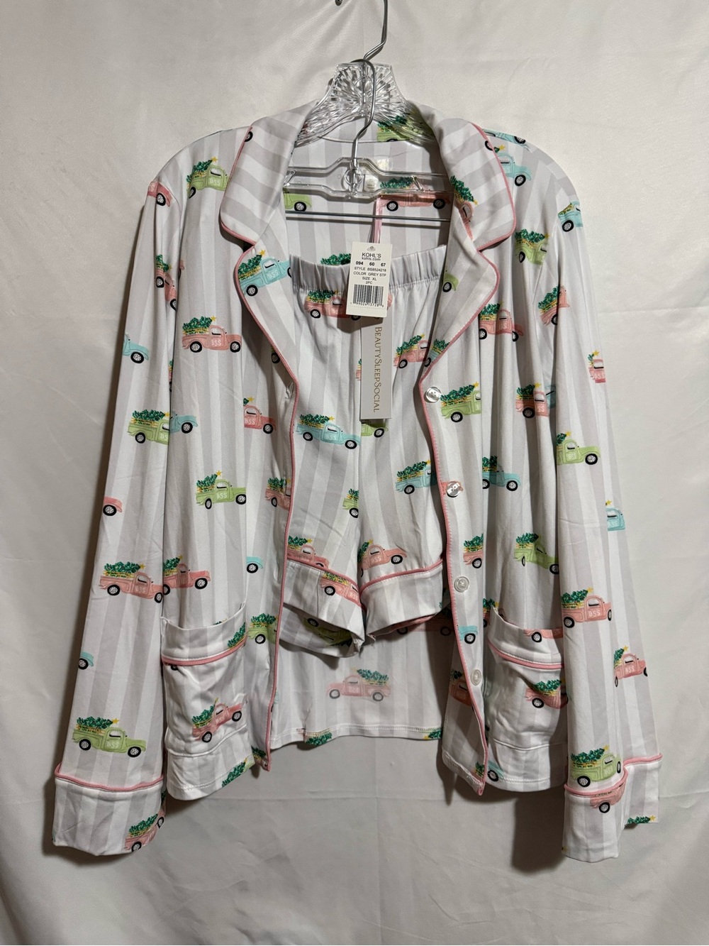 Beauty Sleep Social XL Cotton Woven Striped Collared Button Pajama Set Pockets